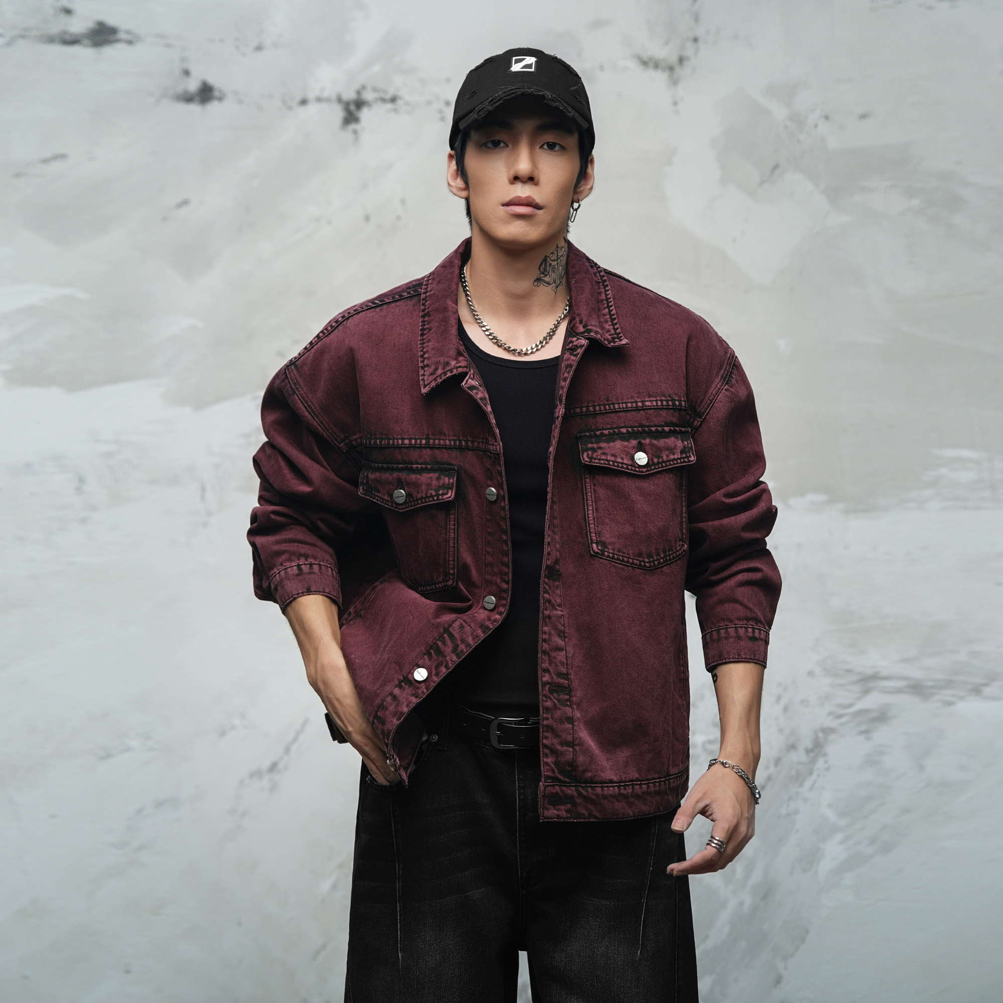 鹿家门春秋新款红色水洗牛仔外套宽松落肩经典复古日常大码外穿,淘宝优惠券,粉丝福利购,淘宝优惠卷