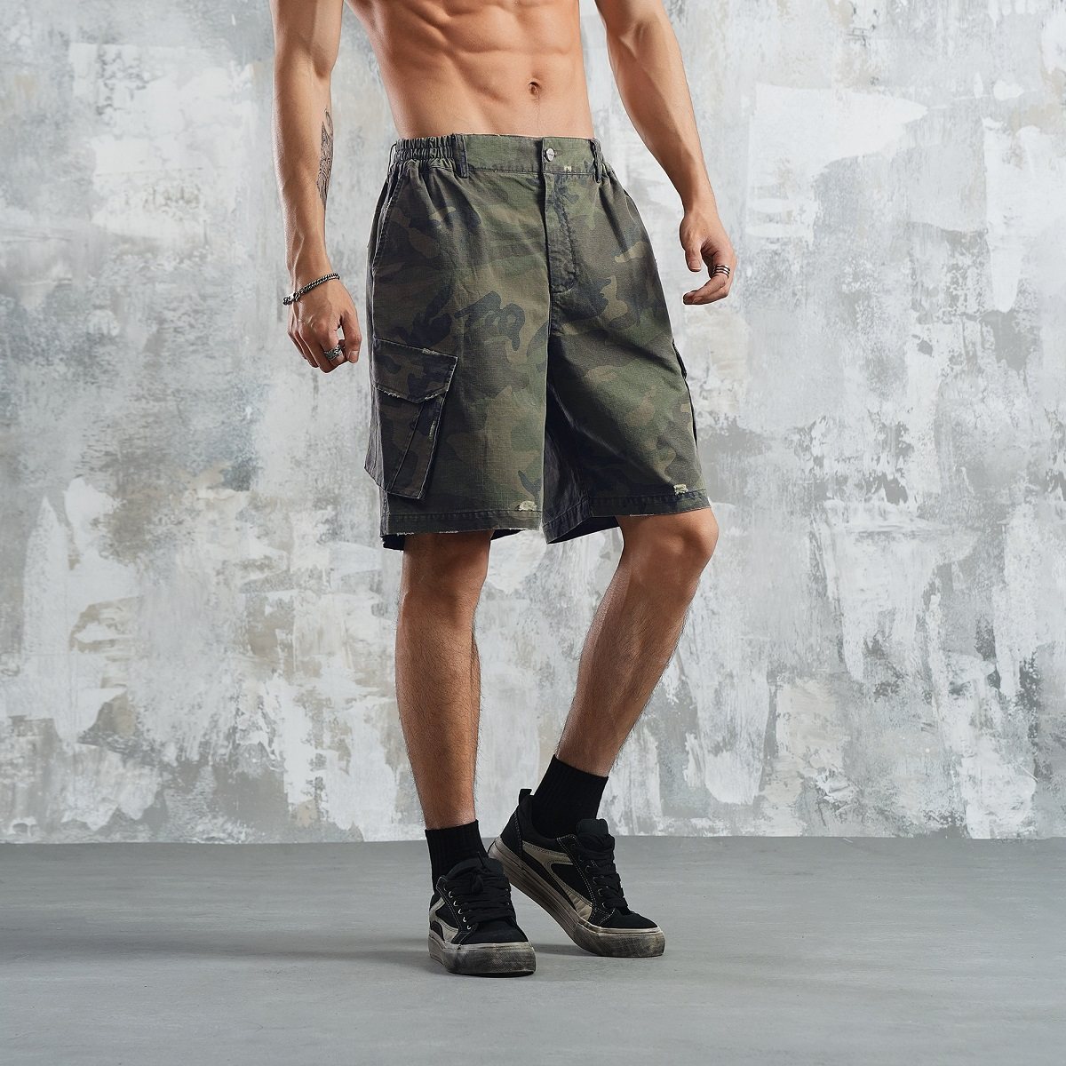 鹿家门美式迷彩短裤男款2025新款夏季休闲宽松直筒时尚工装裤子,淘宝优惠券,粉丝福利购,淘宝优惠卷