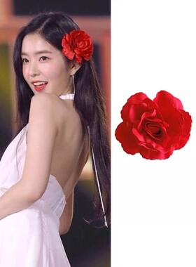 头戴红色花花发夹海边自拍头花夹