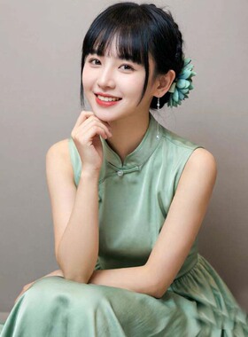 墨绿色花花头饰旗袍配饰写真发饰