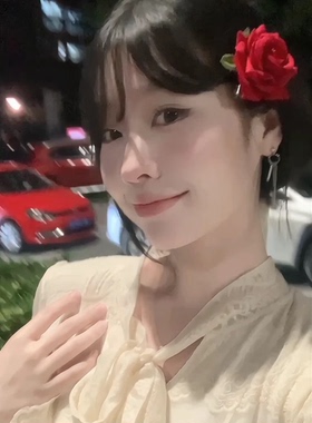 金同款红色玫瑰花发夹头饰头花晨