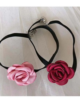 网红同款红色玫瑰花朵项链锁骨链