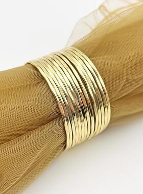 欧美时尚金属褶皱C型宽版手镯环