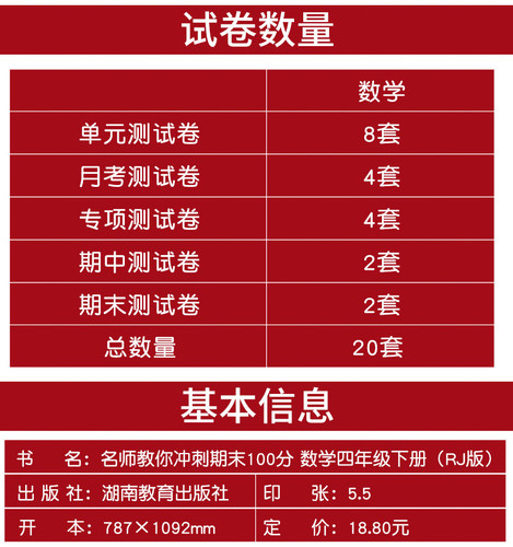 名师教你冲刺期末100分四年级数学下册人教版RJ小学4下试卷测试卷课堂思维同步练习册专项训练书小学生单元考试卷子总复习模拟试卷 - 图0
