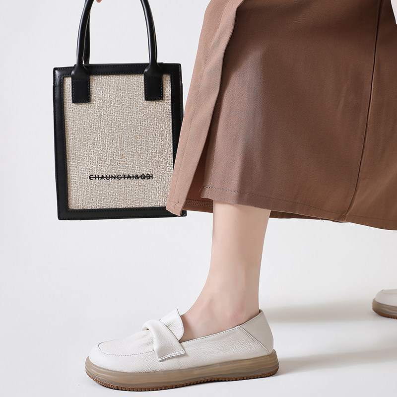 真皮乐福鞋女头层牛皮一脚蹬懒人单鞋2025新款运动休闲平底小白鞋,淘宝优惠券,粉丝福利购,淘宝优惠卷