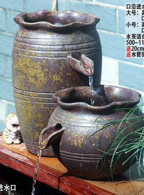 复古切割流水罐老式古法流水瀑布循环增氧流水缸室内鱼池流水陶瓷