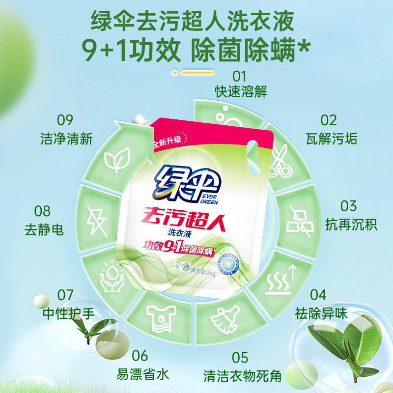 绿伞洗衣液8斤香味持久家用实惠装袋装补充装整箱批易漂去渍留香