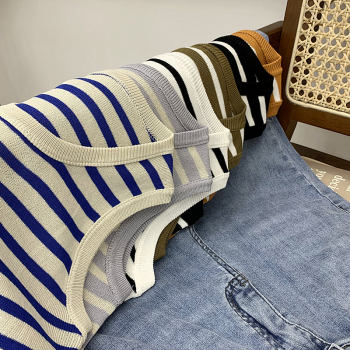 Striped knitted camisole women's summer outer sleeveless T-shirt bottoming shirt summer inner short ice silk top