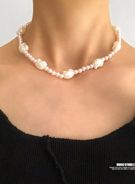 多喜商店【将爱意私藏】珠光kt猫猫头粉色仿珍珠甜美少女串珠项链