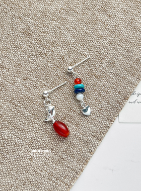 多喜商店【春意枝头】新中式红豆银色小鸟搭汉服撞色国风耳环项链