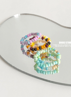 女串珠ins少女奶油色系戒指