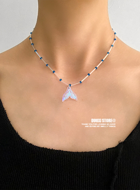 多喜商店【夏日特辑】海洋系列人鱼尾巴趴趴鲸卡通蓝色锁骨链项链