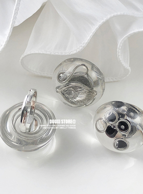 多喜商店【不朽情书】韩版马蹄花金属风树脂冷淡风通透螺旋纹戒指