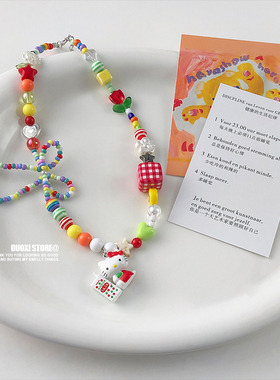 多喜商店【CALL ME】请致电你的小猫kt短款锁骨链蝴蝶结凯蒂项链