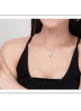 水晶电镀蓝钻淑女风音符吊坠项链
