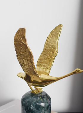 松鹤长青新中式黄铜鹤摆件样板间家居装饰品客厅玄关艺术长辈送礼