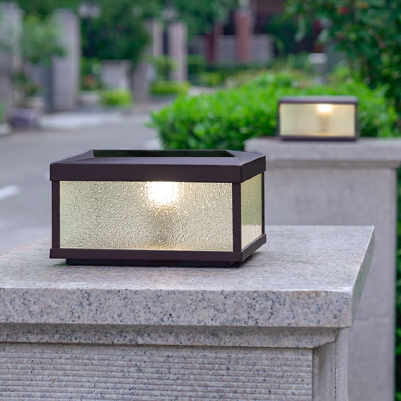 围墙柱头灯太阳能柱子灯别墅大门两侧户外防水庭院灯咖色新款柱灯 - 图1