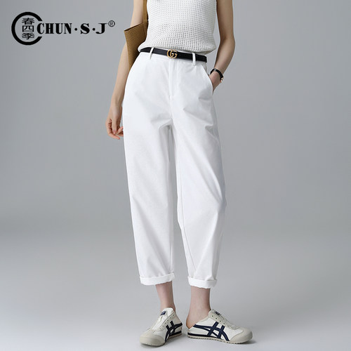 白色休闲裤女秋冬女裤2025新款九分哈伦舒柔特加绒裤子香蕉镰刀裤 - 图2