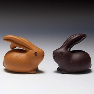 汉唐紫砂茶宠兔子摆件 手工茶艺摆件可养富贵兔茶玩功夫茶具配件