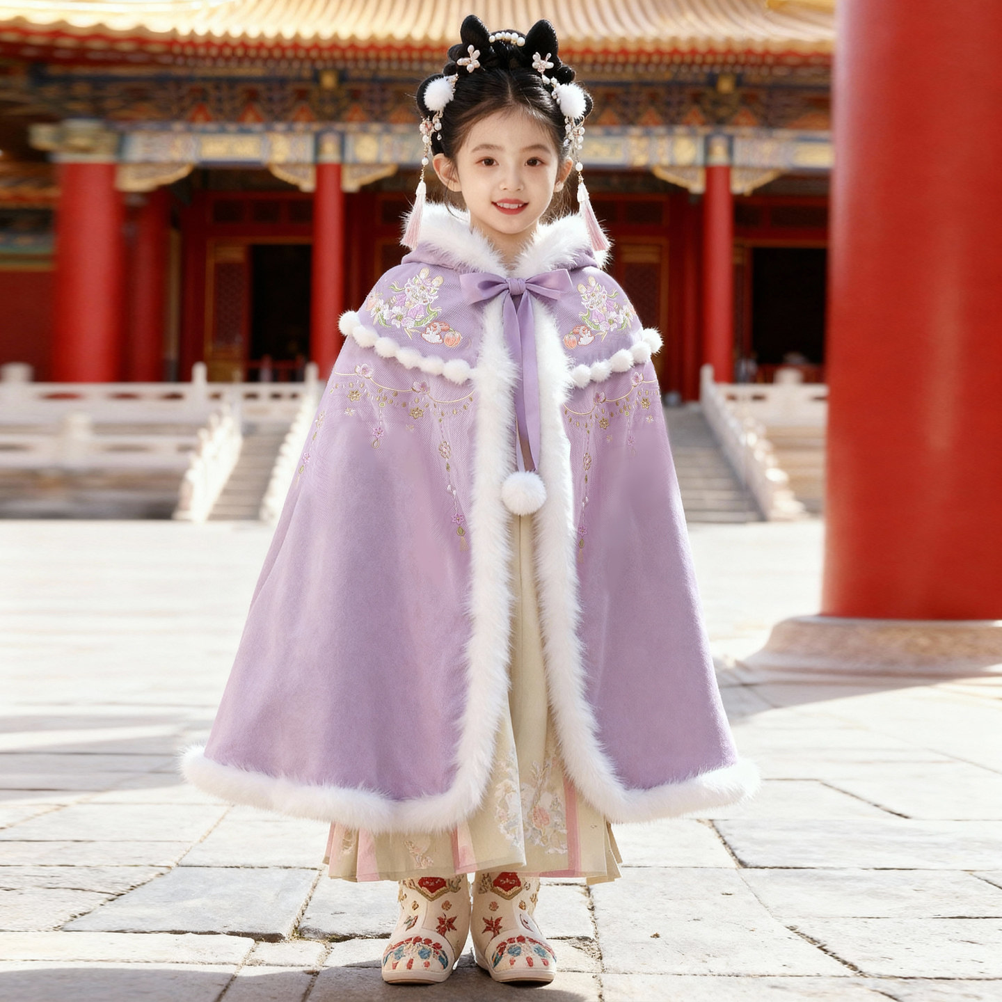 2025冬季儿童汉服斗篷加绒加厚小女孩古风仙气披肩外套刺绣大斗篷,淘宝优惠券,粉丝福利购,淘宝优惠卷