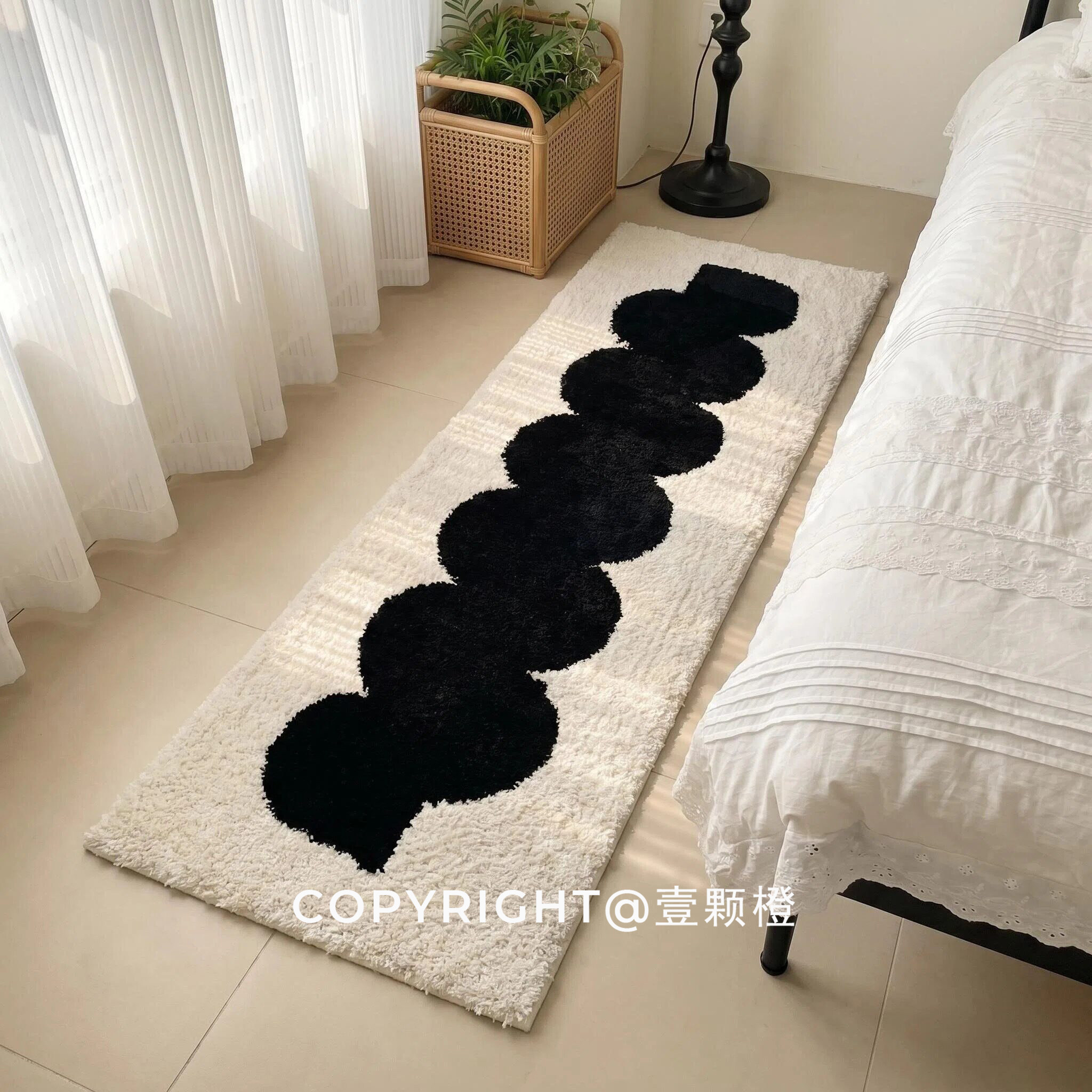 Black and white simple carpet bedroom bedside blanket high-end flocking foot mat living room thickened water-absorbent non-slip long floor mat