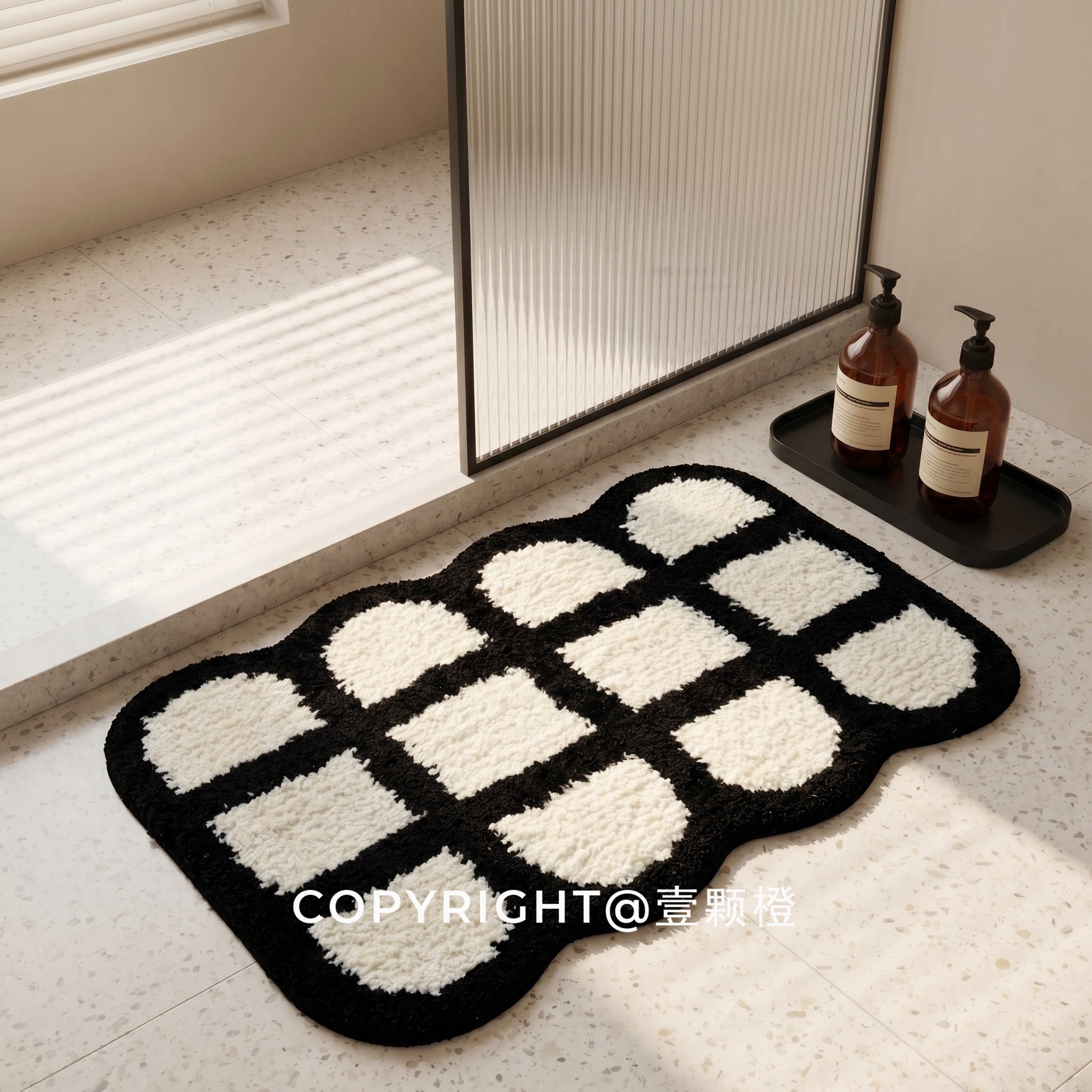 Cream style carpet bedroom bedside blanket high-end room carpet master bedroom strip ins floor mat black and white foot mat