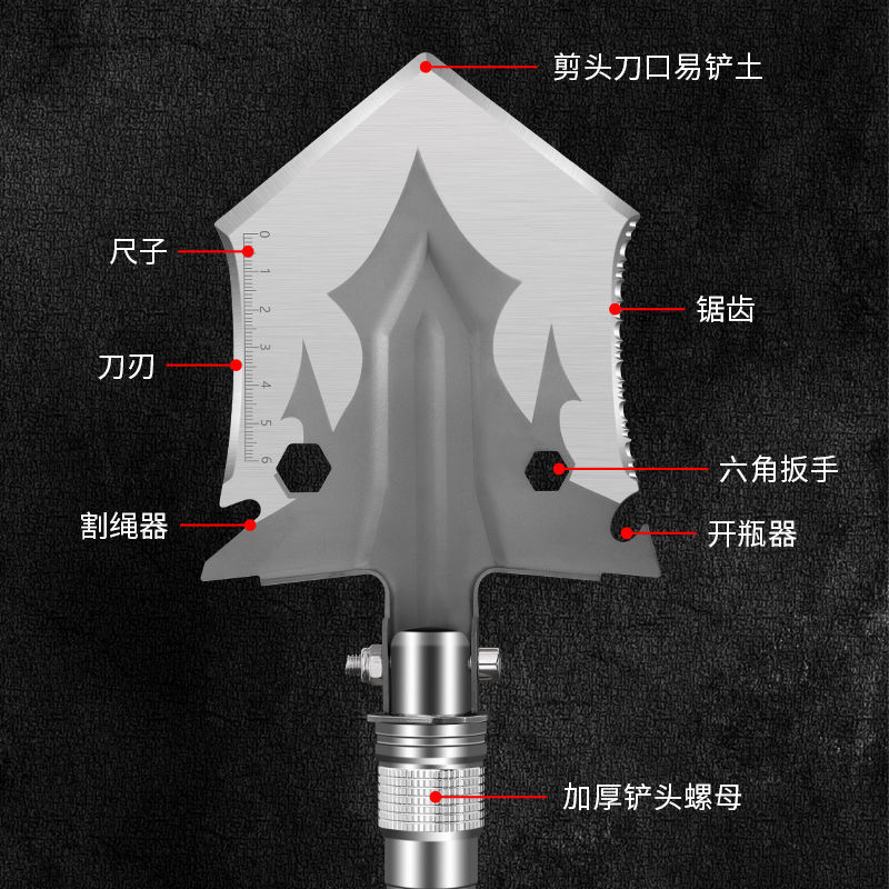 军工铲户外露营钓鱼折叠加厚挖土铁锹工兵铲子工具多功能兵工铲 - 图1