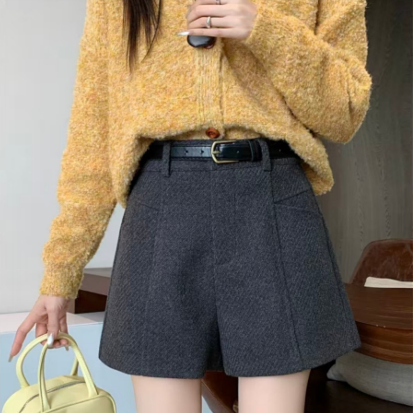 大码灰色毛呢短裤女2025秋冬新款胖mm高腰显瘦外穿宽松阔腿五分裤,淘宝优惠券,粉丝福利购,淘宝优惠卷