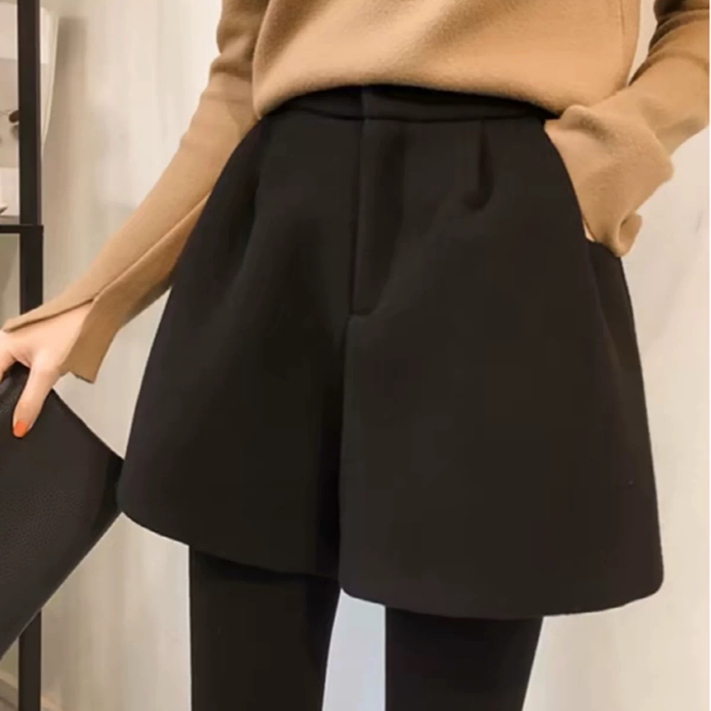 毛呢短裤女秋冬大码胖mm显瘦高腰呢子百搭靴裤外穿打底a字阔腿裤,淘宝优惠券,粉丝福利购,淘宝优惠卷