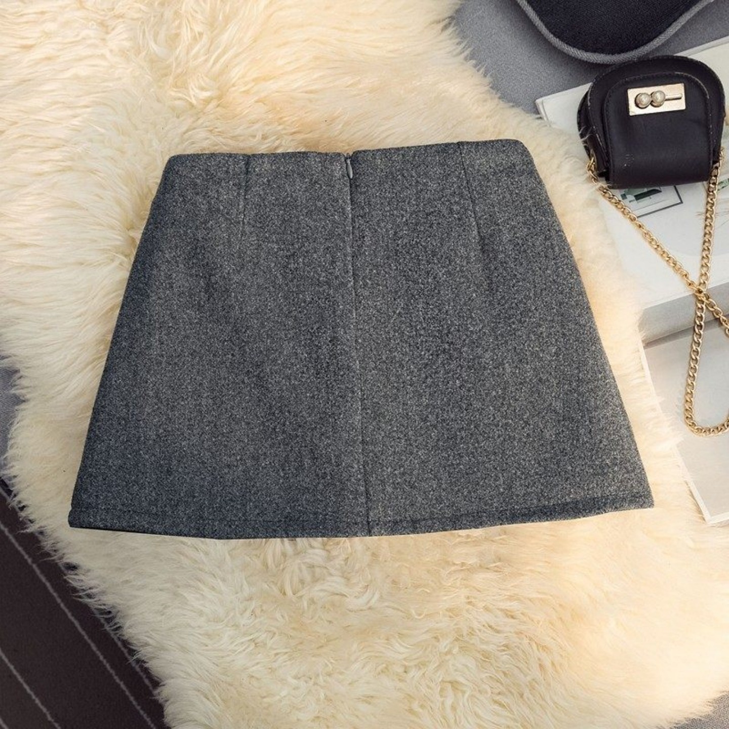 设计感开叉巨显瘦毛呢包臀短裙大码胖mm秋冬新款时尚百搭高腰短裙,淘宝优惠券,粉丝福利购,淘宝优惠卷