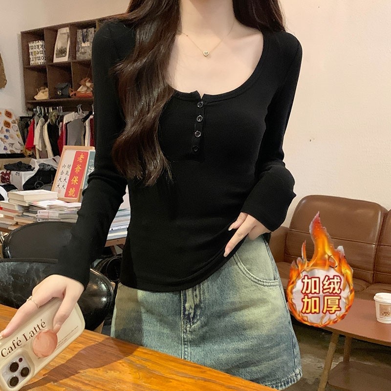 大码方领t恤打底衫女2025秋冬季磨毛加绒内搭胖mm正肩长袖上衣女,淘宝优惠券,粉丝福利购,淘宝优惠卷