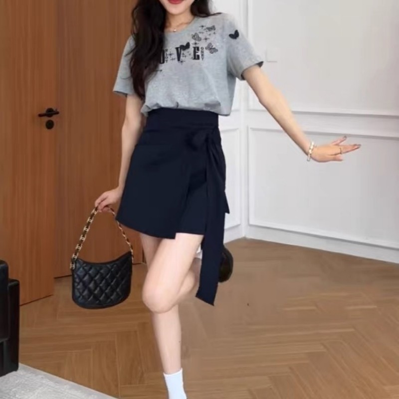 大码女装胖mm立体印花蝴蝶结短袖t恤扭结收腰a字裙夏季巨显瘦套装,淘宝优惠券,粉丝福利购,淘宝优惠卷