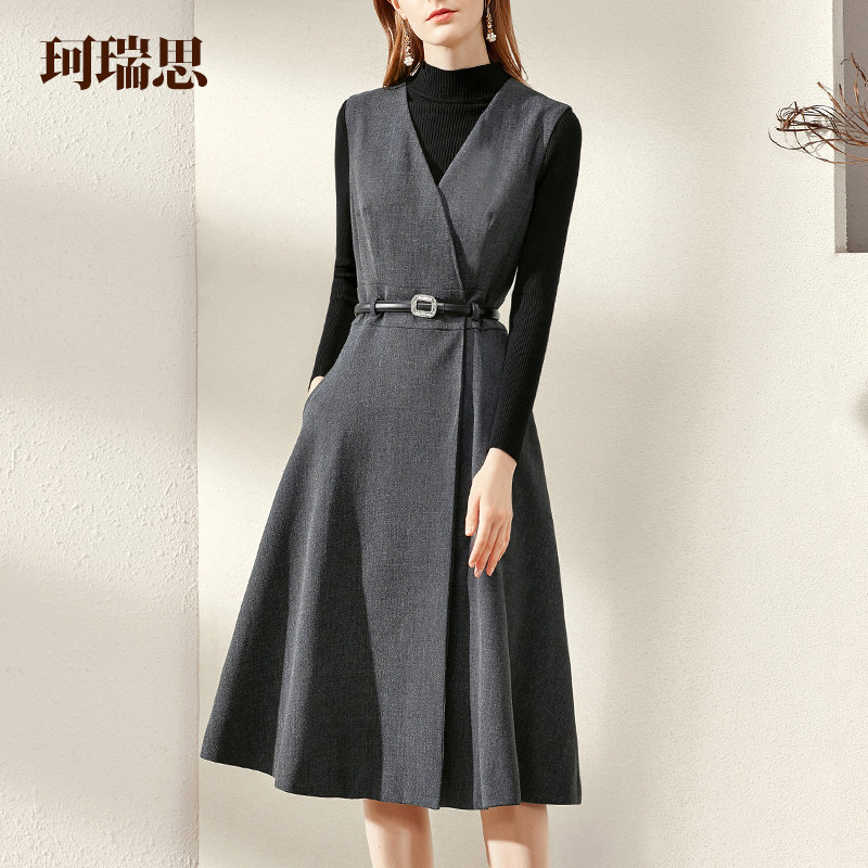 珂瑞思优雅中长款无袖v领背心裙子 珂瑞思服饰连衣裙