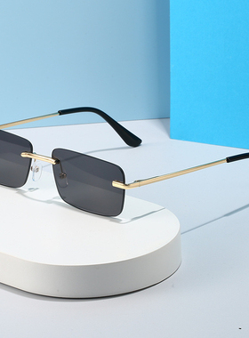 嘻哈说唱揽佬揽小同款太阳镜方形无框网红眼镜街拍男小众欧美复古