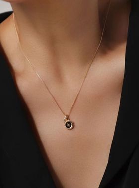 S925纯银黑玛瑙孔雀石锁头女项链