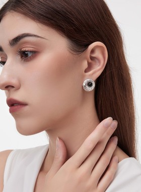 S925纯银黑玛瑙女戒指羽毛耳钉