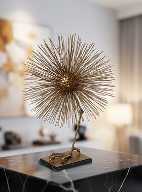 轻奢金属矿石花卉玻璃罩软装摆件