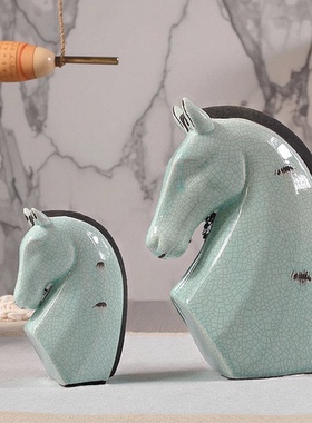 中古侘寂风裂纹浅蓝抽象软装饰品