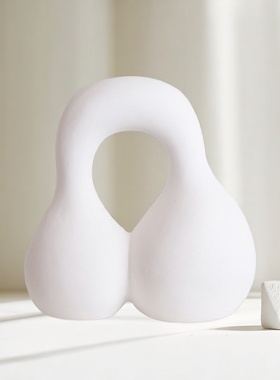 抽象创意陶瓷手绘黑白线雕塑摆件