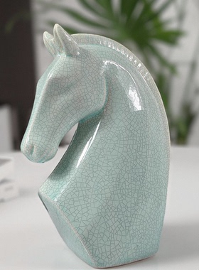 抽象陶瓷哑光亮白彩色马头摆件