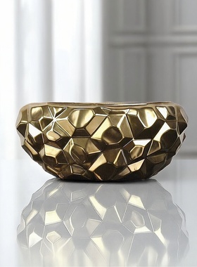 极简轻奢风哑金陶瓷石块软装果盆