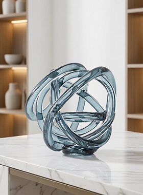 简约现代抽象玻璃缠绕绳球摆件