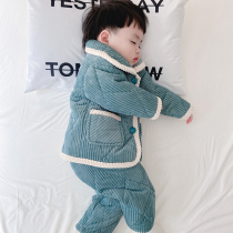 Baby Sleepwear Winter Triple Clip Cotton Plus Suede Thickened boy Sleeping padded jacket Childrens flannel Coral Suede Home Clothing