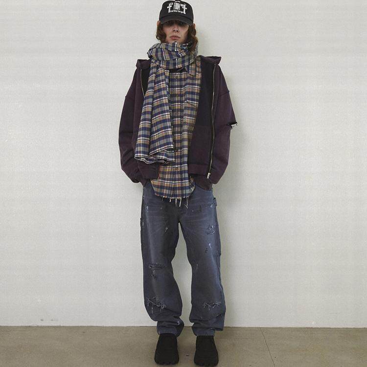 FAR ARCHIVE 24FW VTG水洗刀割破坏印花做旧拉链连帽卫衣vibe - 图3