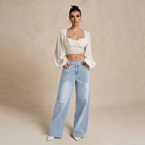 women loose jeans trousers 高腰阔腿牛仔裤宽松垂感显瘦拖地裤 - 图0