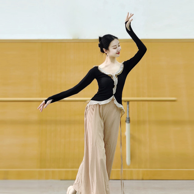 Classical dance gauze Chinese dance costume body rhyme body suit dance top women's new winter dance practice clothes