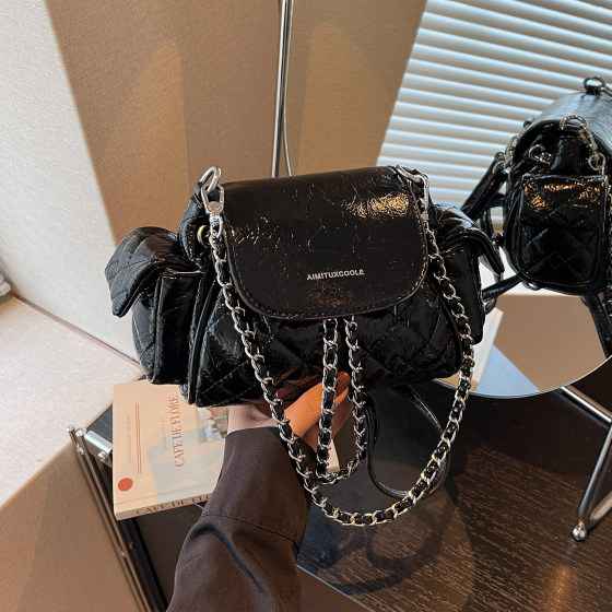 Amy Rabbit Women's Bag 2026 Spring Chain Crossbody Versatile Diamond Check Design Shoulder Bag Textured Commuting Backpack
