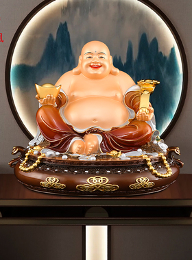 铜弥勒佛摆件彩绘铜大肚笑佛佛像家用供奉招客厅办公室公司财礼品