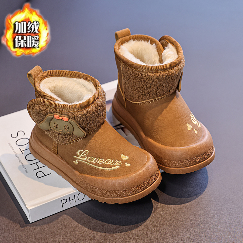 女童加绒加厚雪地靴2025冬季新款防滑软底防水棉靴小中大童短靴 - 图1