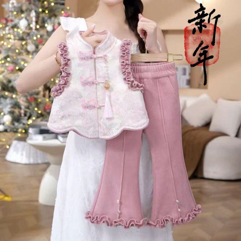 新中式风女童冬季刺绣马甲打底衫长裤三件套装时髦国风女宝宝,淘宝优惠券,粉丝福利购,淘宝优惠卷